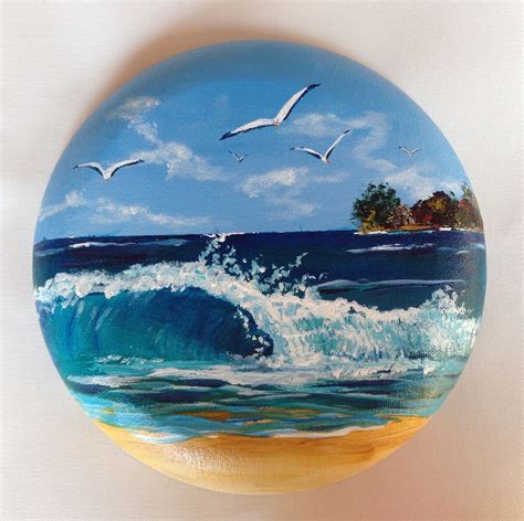 Shoreline 8" Round Acrylic on Beveled Stretched Canvas | Rock painting ...