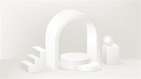 White light 3d background product display podium scene geometric platform, staircase step, arch ...