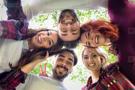 Group of young people together outdoors in urban background stock photo ...