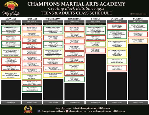 Class Schedule | Champions Martial Arts Academy