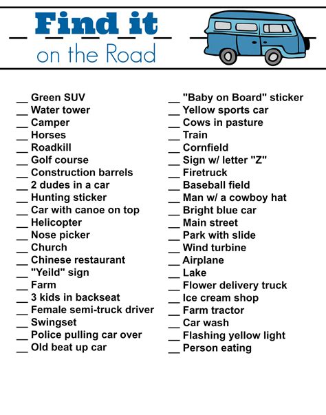 Printable Games For Road Trips