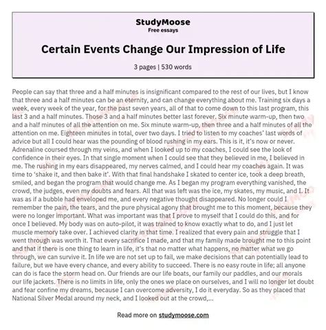 Certain Events Change Our Impression of Life Free Essay Example