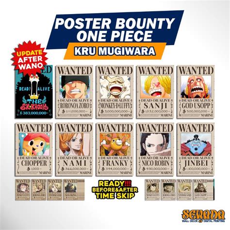 Jual Poster Bounty One Piece Kru Mugiwara 1 Set 10pcs Poster Wanted One ...