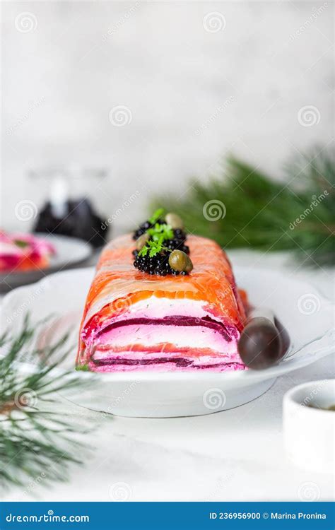 Salmon Terrine with Cream Cheese and Beet Stock Photo - Image of cream, gourmet: 236956900