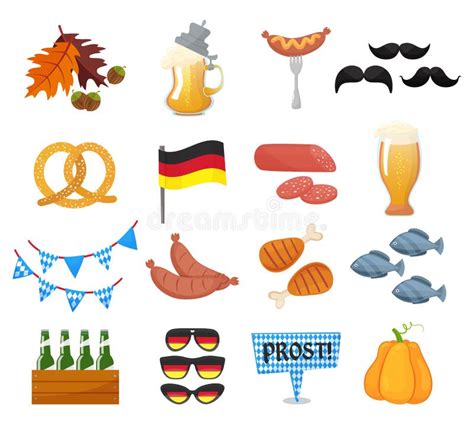 Traditional Symbols of the Oktoberfest Icons Set. German National ...