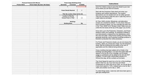 Satisfactory Autofill Spreadsheet has been Updated! : r/SatisfactoryGame