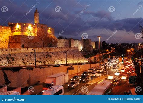 Walls of Ancient City at Night, Jerusalem Stock Photo - Image of tower, architecture: 45886158