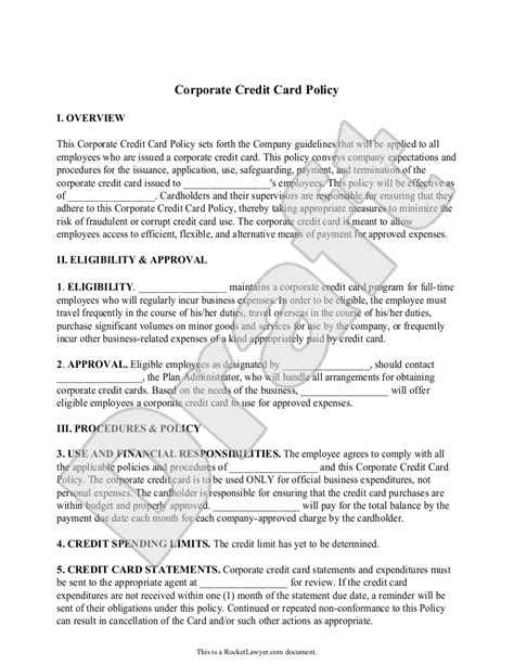 Free Corporate Credit Card Policy Template | Rocket Lawyer