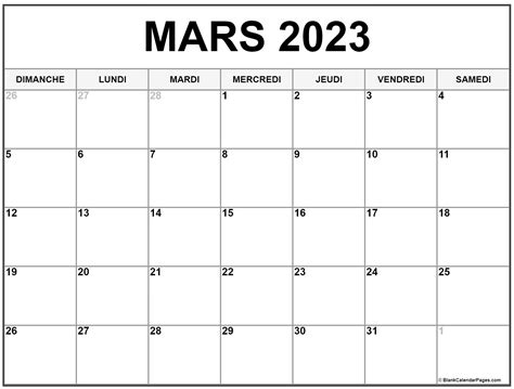 mars 2023 calendrier imprimable | Calendrier gratuit