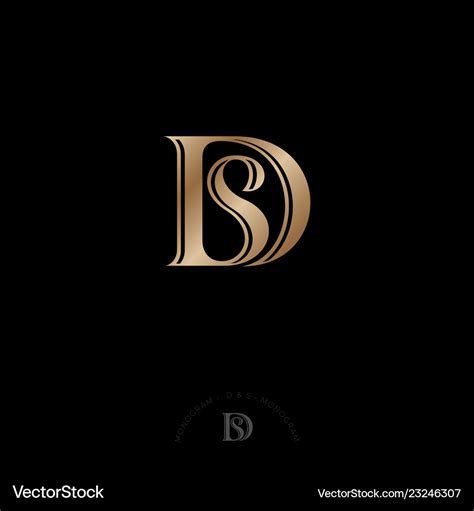 D s monogram logo gold letters identity Royalty Free Vector