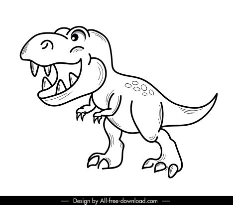 Trex dinosaur icon black white handdrawn cartoon sketch vectors stock in format for free ...