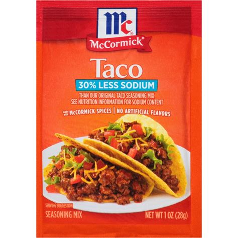 McCormick 30% Less Sodium Taco Seasoning Mix, 1 oz Packet - Walmart.com ...