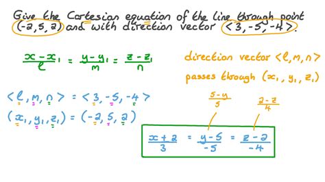 Question Video: Finding the Cartesian Equation of a Line through a ...