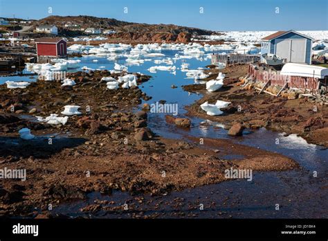 Colorful Fishing Stages and buildings in Durrell, Twillingate, Newfoundland, Canada Stock Photo ...