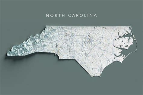 Topographic map of North Carolina and its major road network 역사