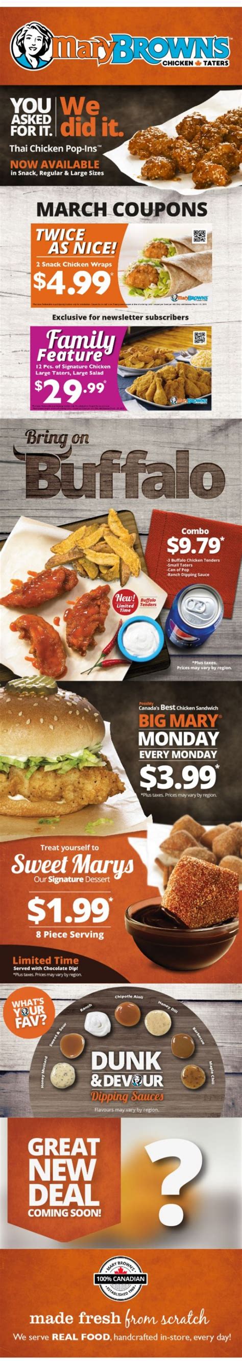 Mar 05, 2019 - Mary Brown's Chicken & Taters - Delicious Deals from Mary Brown's! | Shopping Canada