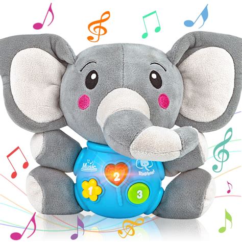 Aitbay Plush Elephant Music Baby Toys 0 3 6 9 12 Months, Cute Stuffed ...