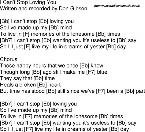 Old time song lyrics with guitar chords for I Can't Stop Loving You Bb