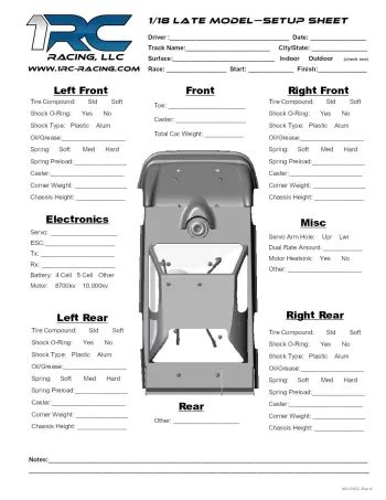 1RC Late Model Setup Sheet