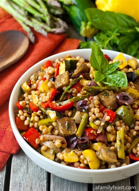 Israeli Couscous Salad with Mediterranean Roasted Vegetables - A Family Feast®