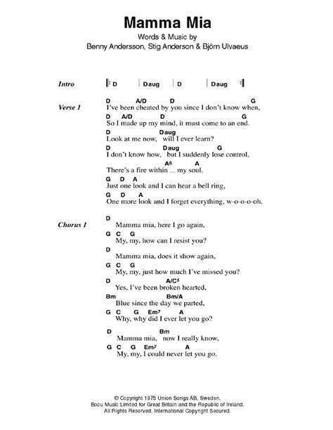 Mamma Mia by ABBA - Guitar Chords/Lyrics - Guitar Instructor