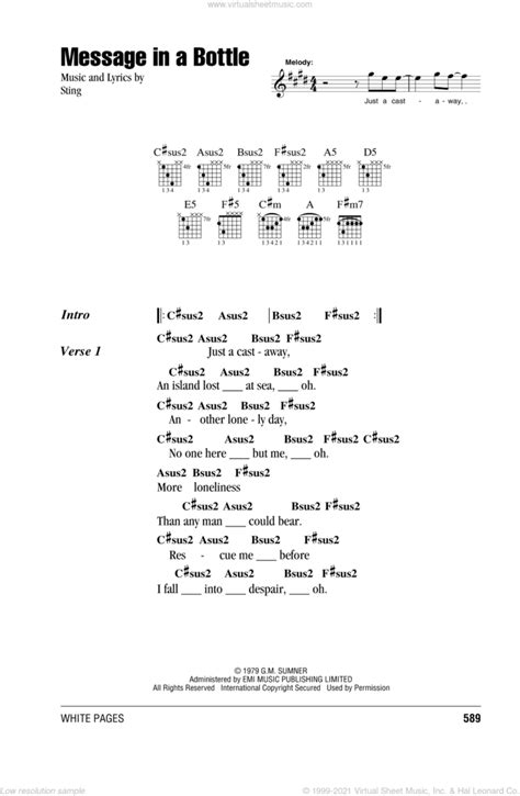 Message In A Bottle sheet music for guitar (chords) v2