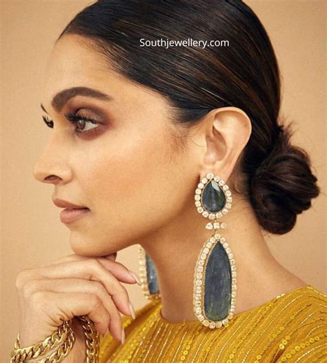 Deepika Padukone in emerald polki earrings - Indian Jewellery Designs