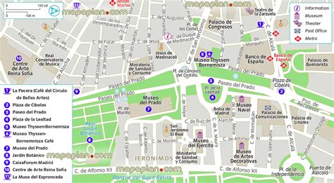 Madrid map - Paseo del Arte map showing the most iconic locations - Printable detailed travel ...