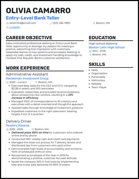 5 Entry-Level Bank Teller Resume Examples for 2024