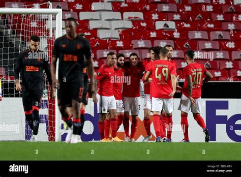 Lisbon. 5th Nov, 2020. Benfica's players celebrates a goal during the ...