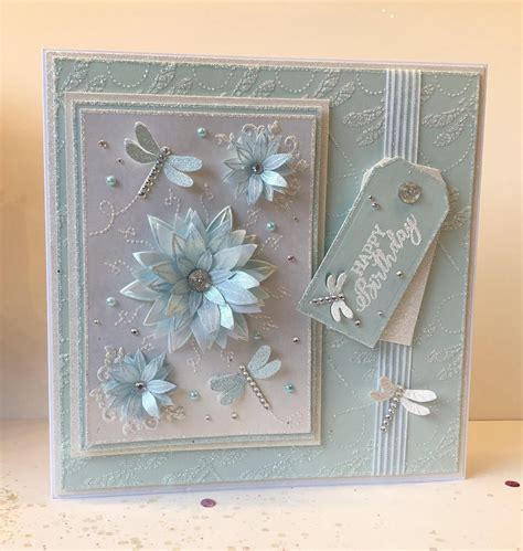 Stunning Luxury handmade boxed Birthday card in beautiful Aquamarine colour way. | Karten, Basteln
