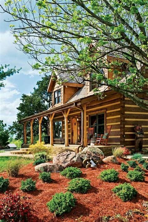 Love the porch | Log homes, Log home decorating, Cabin landscaping