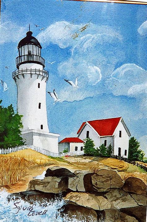 lighthouse -painted by Sylvia Lovell | Lighthouse painting, Landscape ...