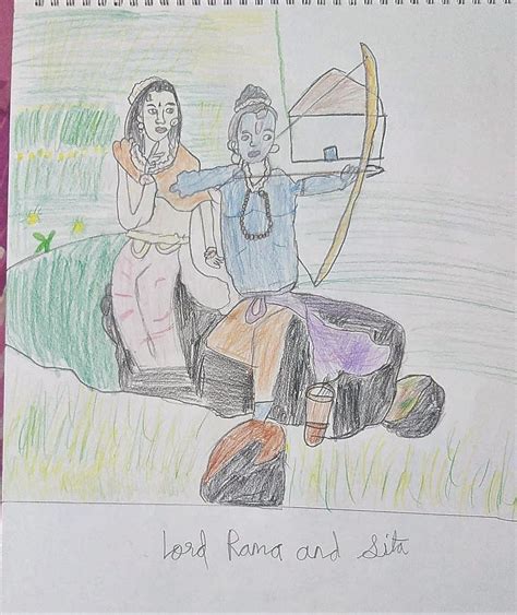 Lord Rama and Sita | Art by Yashnashree, 9, Bangalore