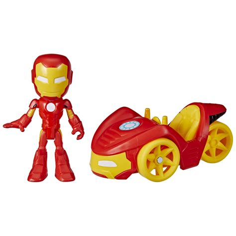 Buy Marvel Spidey and His Amazing Friends Iron Man Action Figure and Iron Racer Vehicle, Iron ...