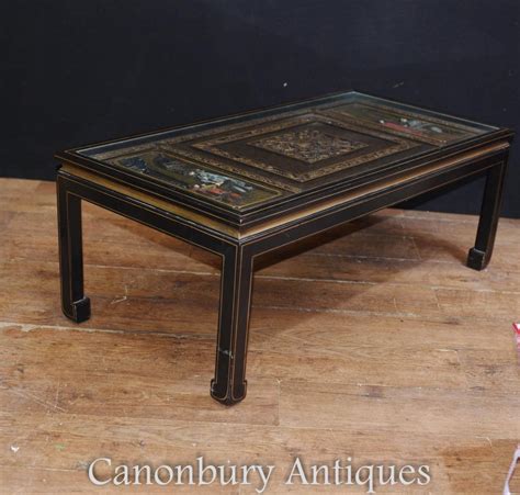 Chinese Black Lacquer Coffee Table Chinoiserie