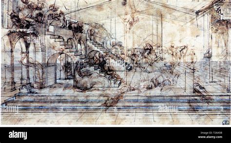 LEONARDO DA VINCI.PERSPECTIVE STUDY FOR THE BACKGROUND OF THE ADORATION ...