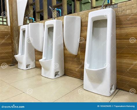 Men`s White Urinals Design, Close Up Row of Outdoor Urinals Men Public Toilet Stock Image ...