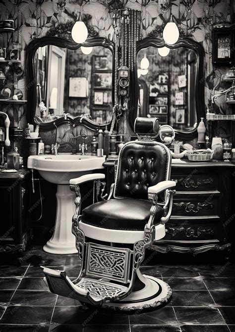 Premium AI Image | Monochrome Capture of an Old Barber Shop Interior ...