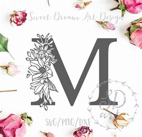 Floral Letter M Svg, Monogram Letter Svg, Decorative Initial Svg ...