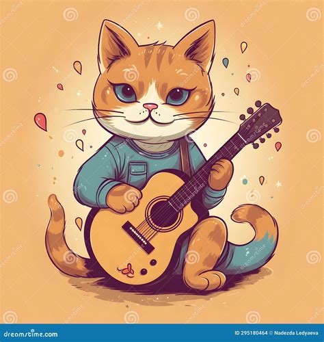 Cute Cat Playing Guitar Mascot Character-. Stock Photo - Image of music ...