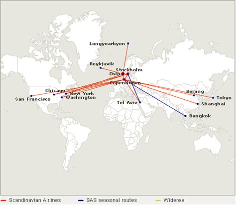 SAS Scandinavian Airlines route map - longhaul routes