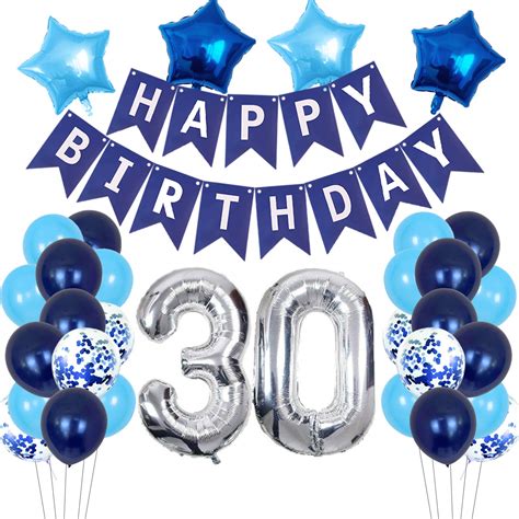 Buy 30th Birthday Decorations Men, 30th Birthday Balloons Blue Happy Birthday Banner Aluminum ...