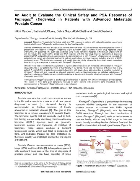 (PDF) An Audit to Evaluate the Clinical Safety and PSA Response of Firmagon® (Degarelix) in ...