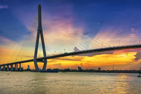 Sunset Can Tho Bridge, Can Tho City, Vietnam. Stock Photo - Image of ...