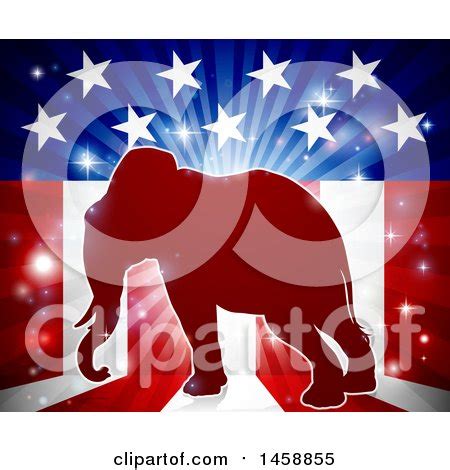 Clipart of a Red Silhouette of a Republican Elephant over an American ...