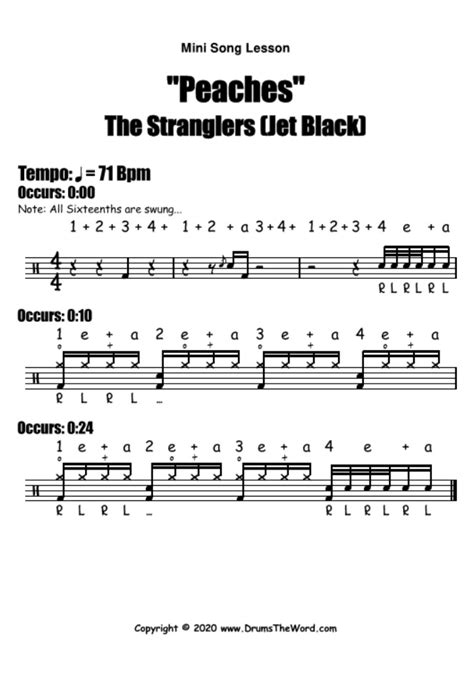 "Peaches" (The Stranglers) MINI-SONG LESSON - Free Video Drum Lesson & PDF Notation (Jet Black ...