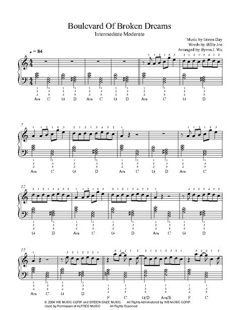 Boulevard Of Broken Dreams By Green Day Piano Sheet Music Intermediate Level ...