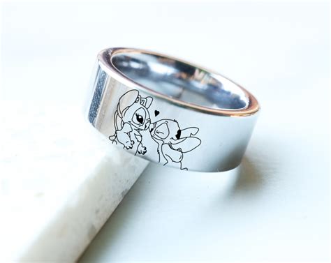 Lilo And Stitch Stitch Character Face Black Stainless Steel Band Ring Size 11 ...