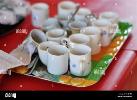 Traditional Cuban espresso coffee cups, shot with a shallow depth of ...